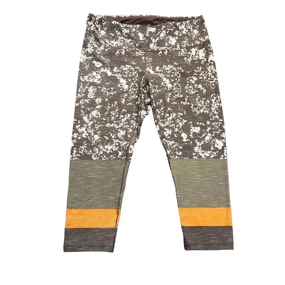 PrAna printed capri 3/4 pillar Leggings (yoga) slate canopy olive sz Large